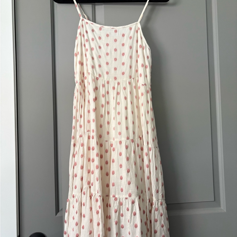 Elegant Polka Dot Midi Dress in Pink and White